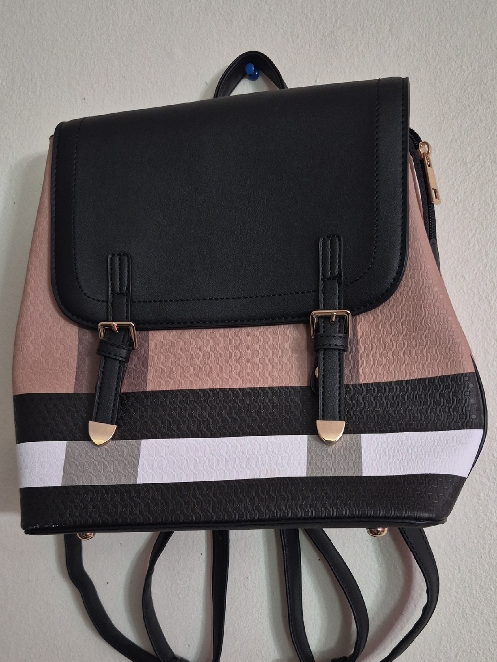 Women's Colorblock Backpack in Black and Blush